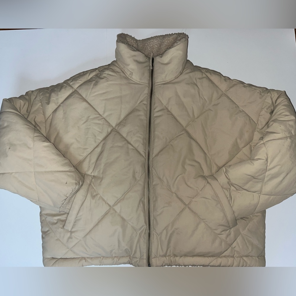 American Eagle Women’s XXS 2 in 1 Cropped Tan Puffer Jacket